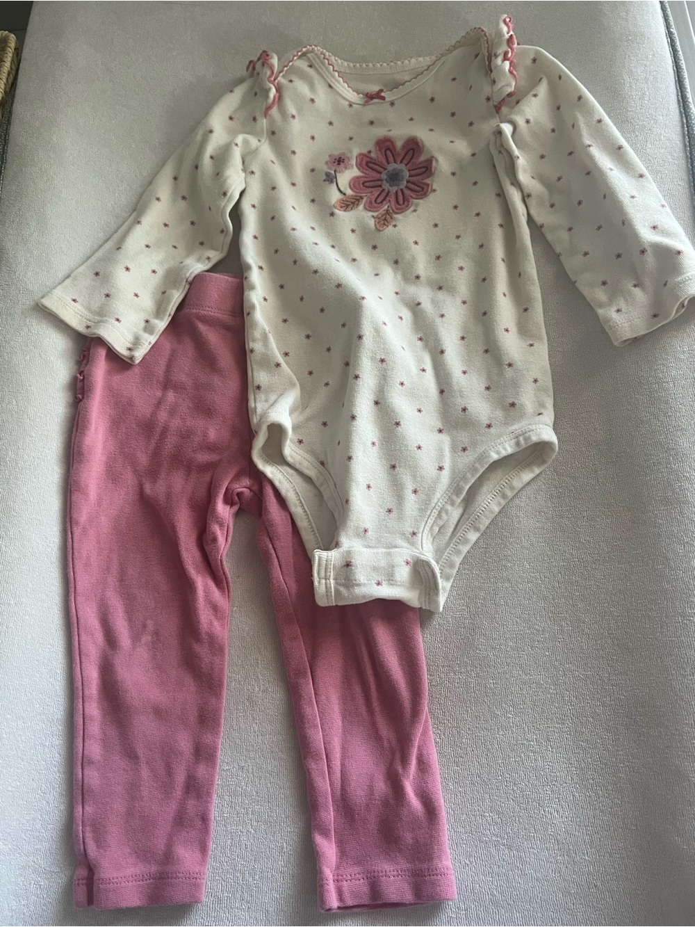 Baby Girls Pink Flower Bodysuit & Legging Matching Set